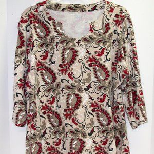 Kim Rogers Women's Cotton Pullover Knit Top ~ Red Beige White Black Tan ~ Sz 1X